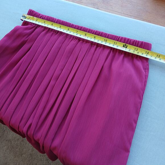 Loft Magenta Pink Pleated Skater Skirt S lined chiffon elastic pull on - Picture 6 of 12